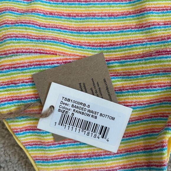 NWT Free People Toast Swim Banded Waist Bikini Bottom Ribbed Rainbow Striped S - Picture 3 of 3